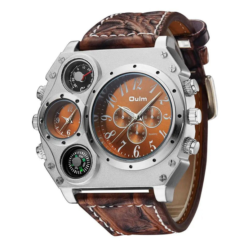 Oulm Men Watches Military Watches Men Two Time Zones Quartz Sports Watches Compass Thermometer Decoration relogio masculino W210509 - Tuzzut.com Qatar Online Shopping