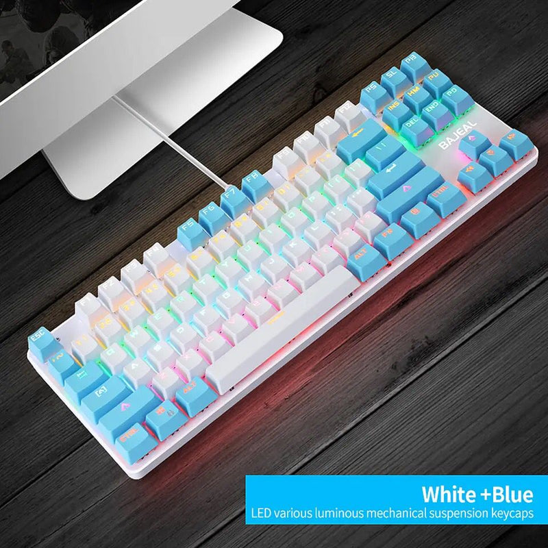 BAJEAL K100 87 Keys Wired Gaming Mechanical Keyboard Mixed Light Mechanical Keyboard with Blue Switch Suspension Button For PC S4332003