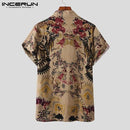 INCERUN Men Shirt Printed Lapel Short Sleeve Cotton Casual Vintage Ethnic Style Hawaiian Shirts Streetwear Camisas S3399936 - Tuzzut.com Qatar Online Shopping