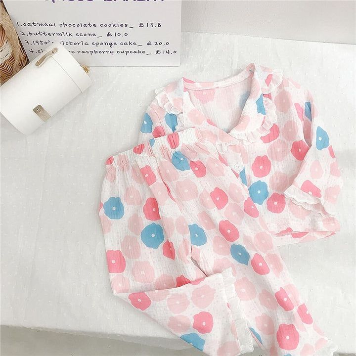 KIDS FASHION FLOWER RUFFLE NIGHT SUIT S4663894 - Tuzzut.com Qatar Online Shopping