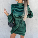 Elegant Women Mini Dress Autumn Solid Long Sleeve Bodycon Party Dress Women Casual Short Dress S4679002 - Tuzzut.com Qatar Online Shopping
