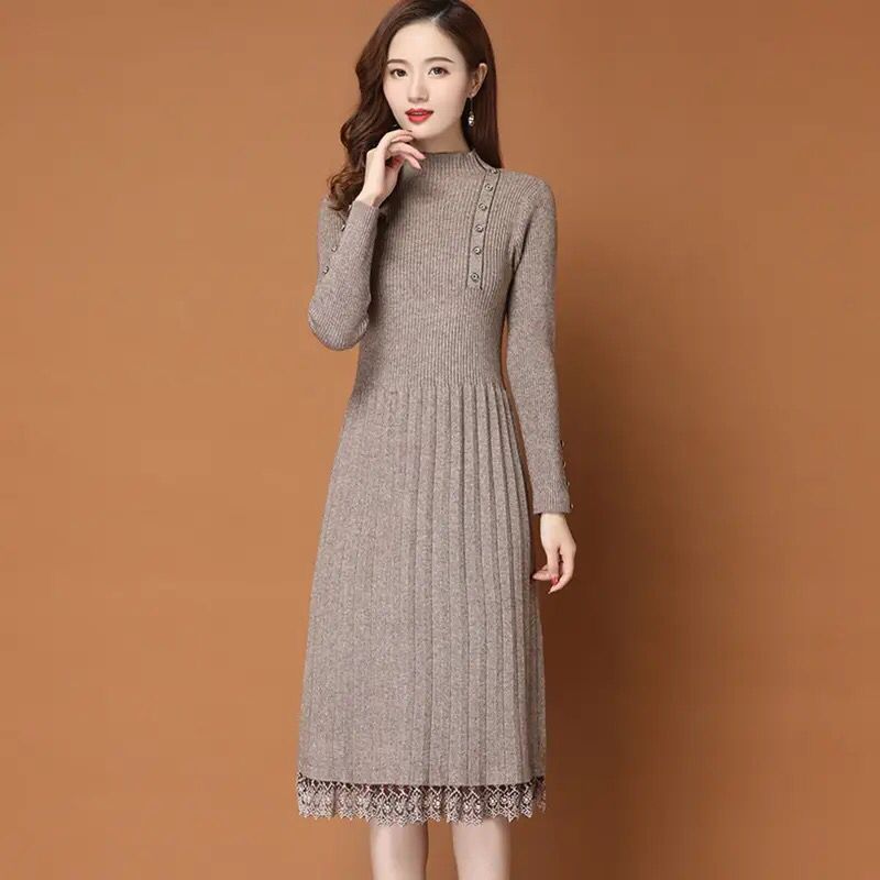 Women Sweater Dress Autumn Winter New Women's Long Lace Sweater S3781806 - Tuzzut.com Qatar Online Shopping