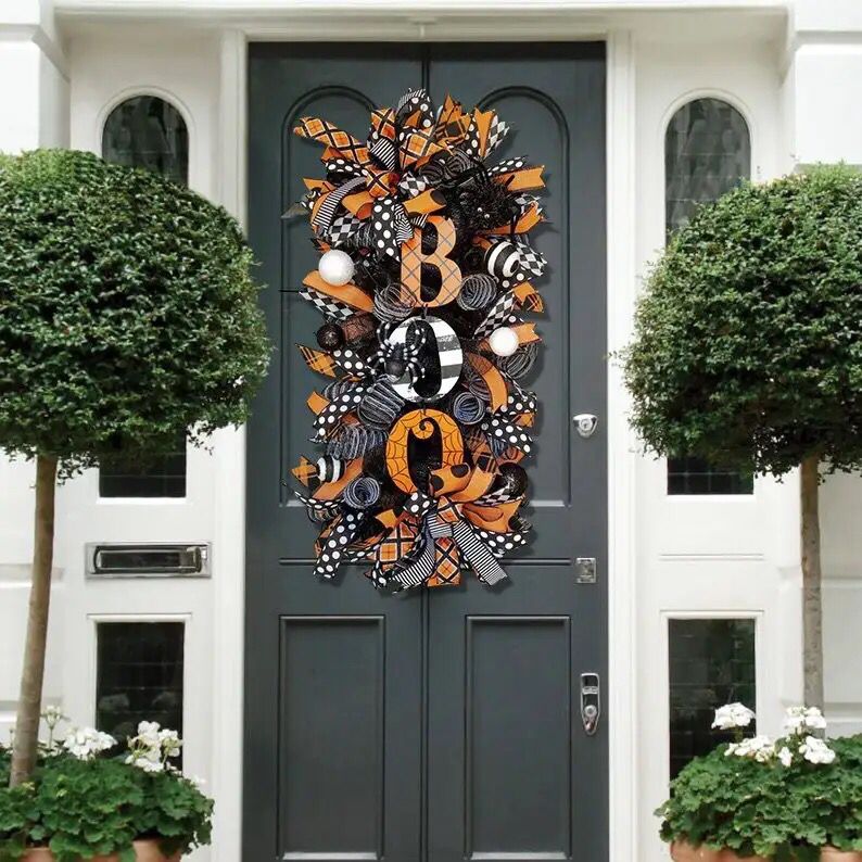Halloween simulation wreath door hanging wreath ghost festival scary pumpkin wreath house number garden decoration pendant S4007156 Halloween simulation wreath door hanging wreath ghost festival scary pumpkin wreath house number garden decoration pendant S4007156