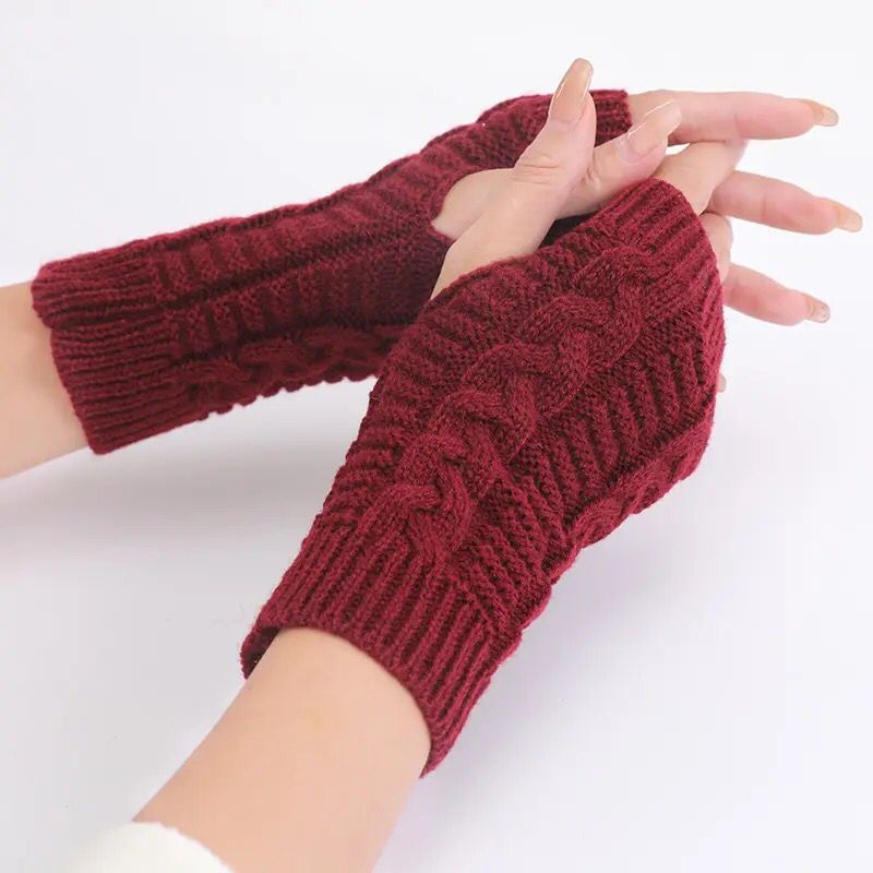 Half Finger Gloves for Women Winter Soft Warm Wool Knitting Arm Short Warm Fingerless Mittens Handschoenen Unisex Guantes X3142527 - Tuzzut.com Qatar Online Shopping