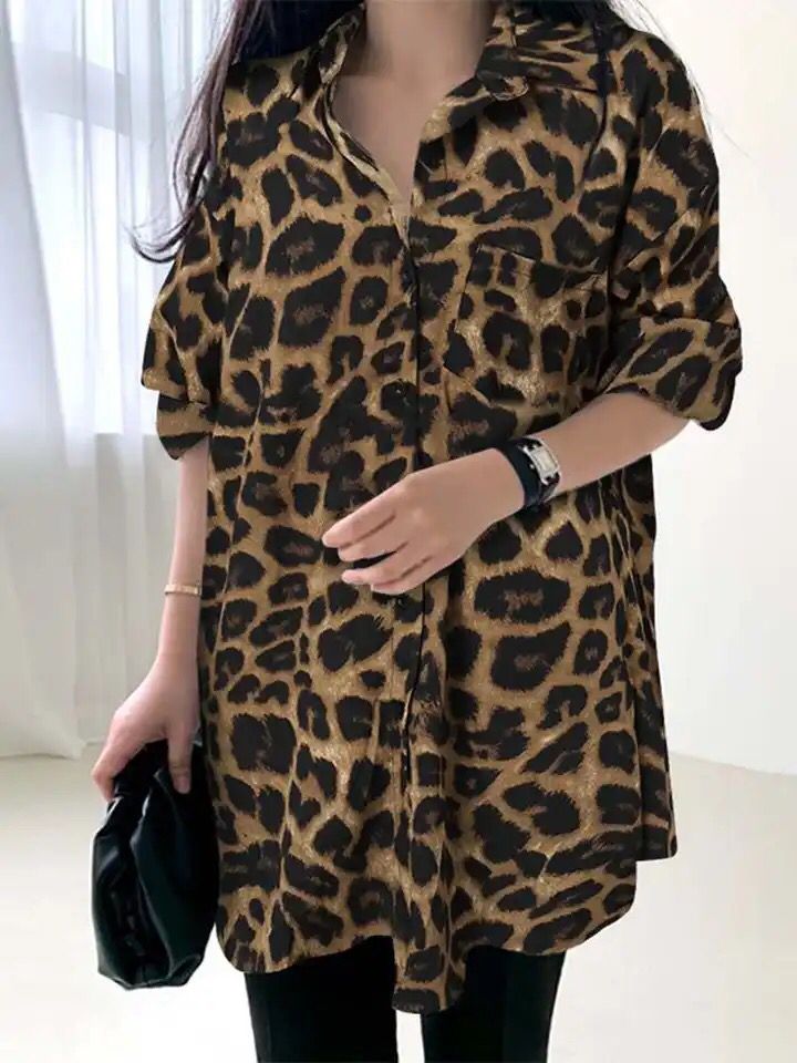 Women Bohemian Leopard Print Shirt ZANZEA Vintage Button Loose Blusas Casual Tunic Top  Autumn Lapel Neck Long Sleeve Blouse S4317347 - Tuzzut.com Qatar Online Shopping