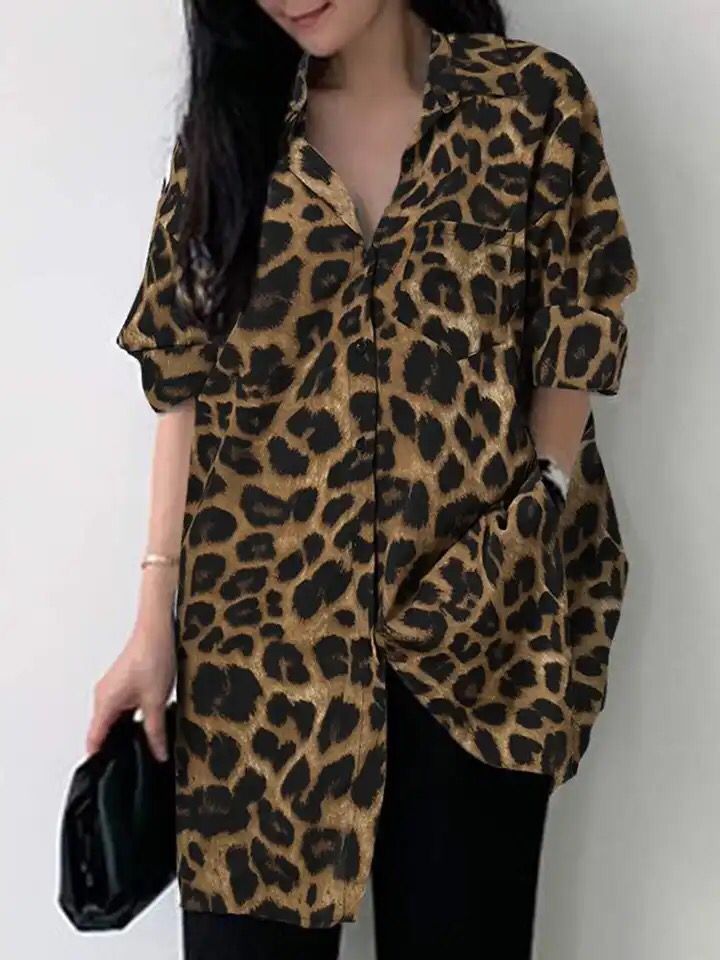 Women Bohemian Leopard Print Shirt ZANZEA Vintage Button Loose Blusas Casual Tunic Top  Autumn Lapel Neck Long Sleeve Blouse S4317347 - Tuzzut.com Qatar Online Shopping
