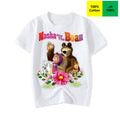 Masha and the Bear boys and girls summer round T- shirt summer clothes new cartoon printing children's clothes baby cotton casual round shirt clothes children outdoor sweatshirt clothing fash