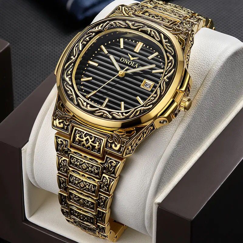 ONOLA Retro Top Luxury Quartz Watch Men Wristwatch Waterproof Fashion Casual Golden Classic Calendar Waterproof Watch Male Clock W952043 - Tuzzut.com Qatar Online Shopping