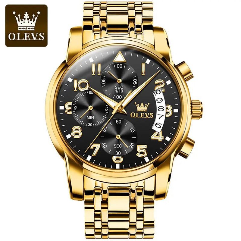 OLEVS Men's Watches Luxury Original Stainless Steel Waterproof Watch for Men Multifunctional Quartz Wristwatch Gold Men Watch W376475 - Tuzzut.com Qatar Online Shopping