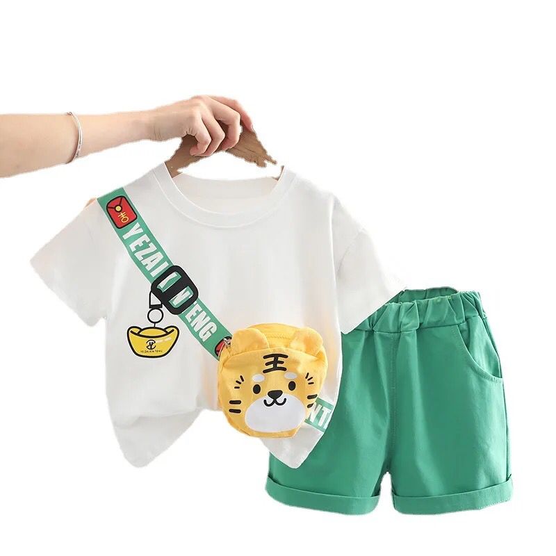 Hao Baby Tiger Print T-Shirt Boys and Girls Short Sleeve Loose Half Sleeve Summer Kids Outfits Suits X4544068 - Tuzzut.com Qatar Online Shopping