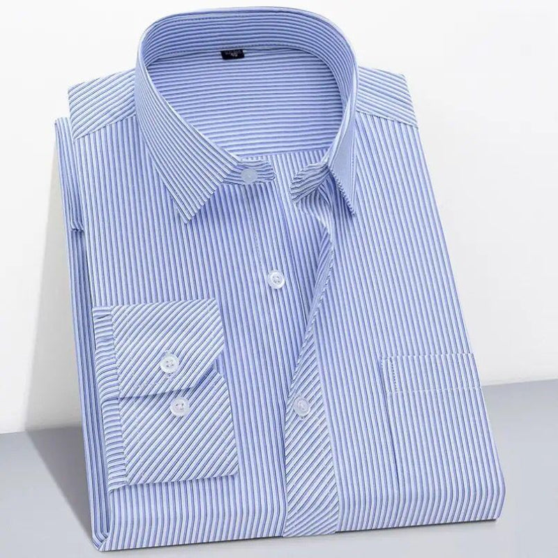 Branded Cotton Shirts for Men Long Sleeve Striped Shirt Male Shirt Business Casual Red Gray Blue Orange New Regular Fit S4748388 - Tuzzut.com Qatar Online Shopping