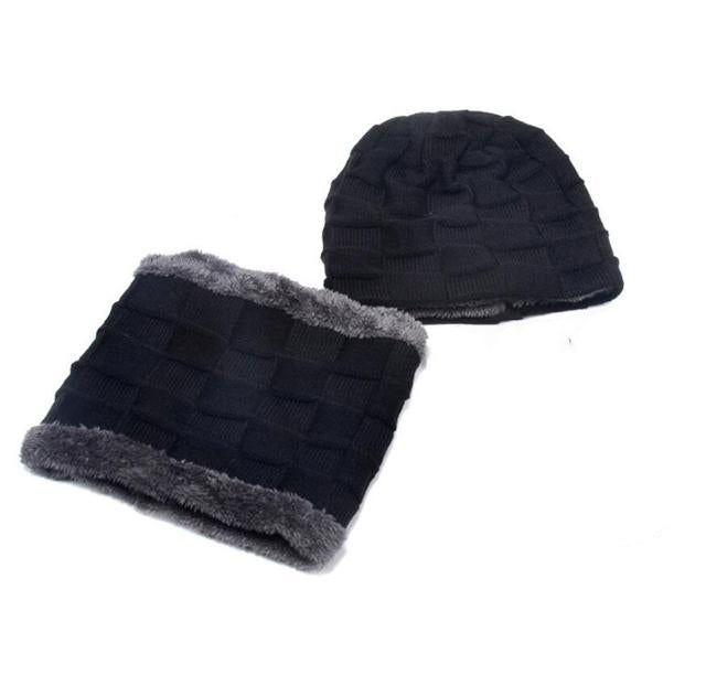 Winter Men's Hat Scarf Gloves 2 Peice Set Kids Outdoor Warm Knitted Plush Cap Scarves S4539859 - Tuzzut.com Qatar Online Shopping
