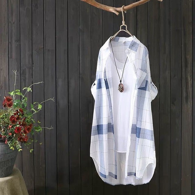 Women Casual Plaid Cotton Shirt Fashion Oversized Loose Button Outdoorwear Tunic Shirt Blouse Female Long sleeve Beach Sun Top X4448994 Women Casual Plaid Cotton Shirt Fashion Oversized Loose Button Outdoorwear Tunic Shirt Blouse Female Long sleeve Beach Sun Top X4448994