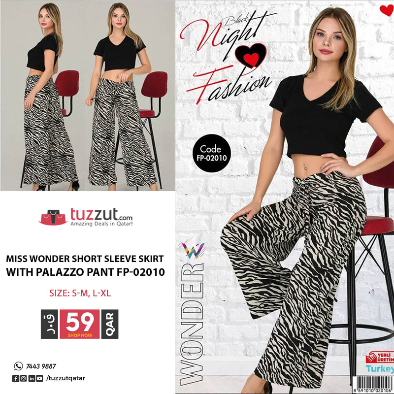 Miss Wonder Short Sleeve Skirt with Palazzo Pant FP-02010 - Tuzzut.com Qatar Online Shopping