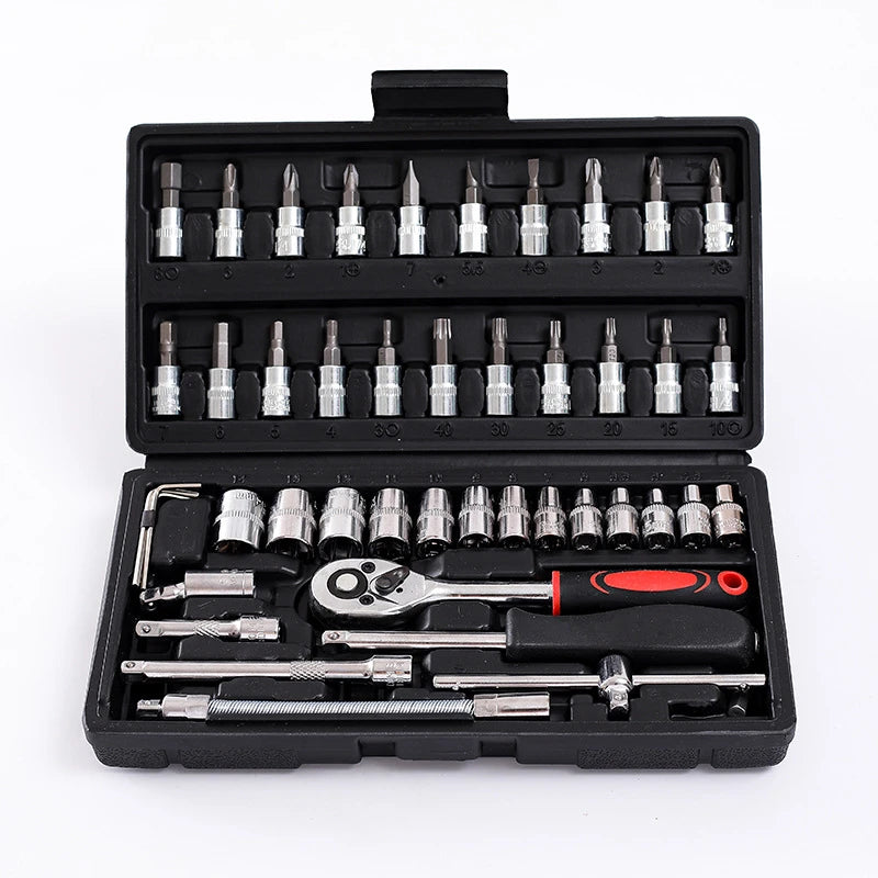 Wrench Set 46 Pcs Tool Kit For Car Tool Screwdriver And Bit Ratchet Torque Quick Wrench Spanner Wrench Socket Key Hand Tools S4635075 - Tuzzut.com Qatar Online Shopping