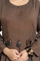 Women Brown Layered Solid Maxi Dress - Tuzzut.com Qatar Online Shopping