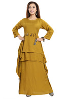 Women Mustard Layered Solid Maxi Dress - Tuzzut.com Qatar Online Shopping