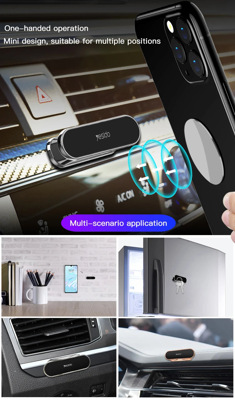 Yesido Magnetic Car Phone Holder Rotatable 360° Mini Strip Shape Stand For iPhone Samsung Xiaomi Wall Metal Magnet GPS Car Mount S4220550 - Tuzzut.com Qatar Online Shopping