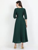 Women Green Cotton Silk Dress - Tuzzut.com Qatar Online Shopping