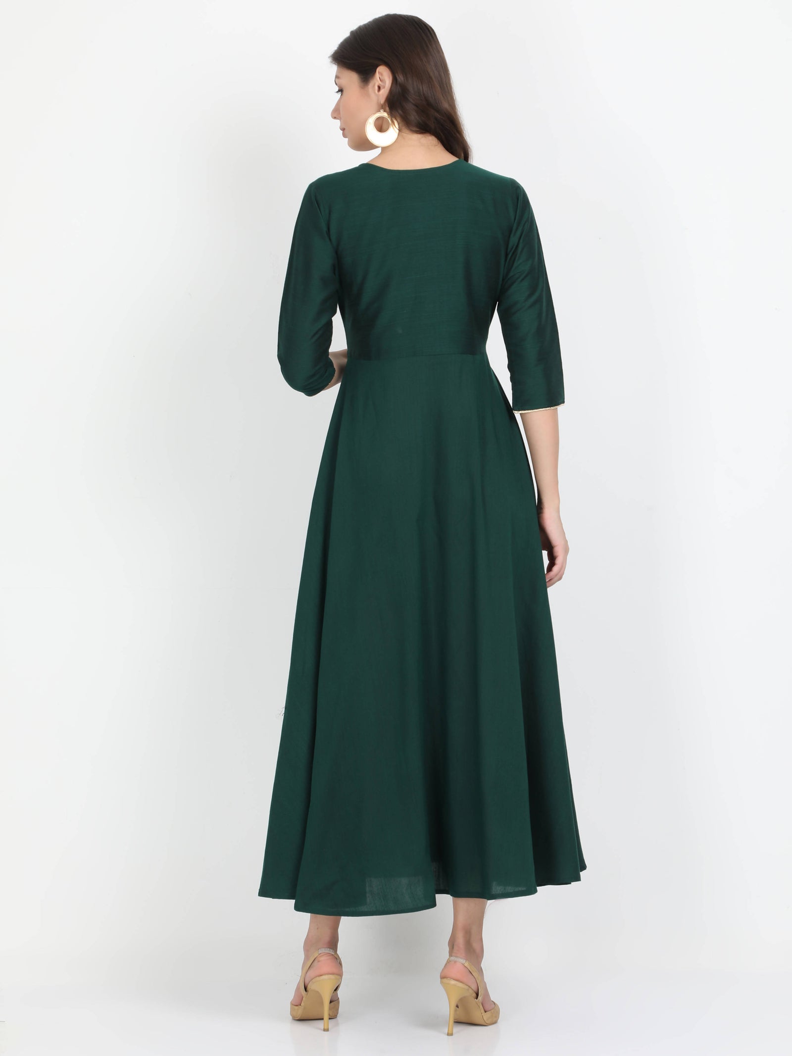 Women Green Cotton Silk Dress Women Green Cotton Silk Dress