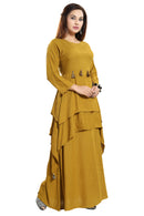 Women Mustard Layered Solid Maxi Dress - Tuzzut.com Qatar Online Shopping