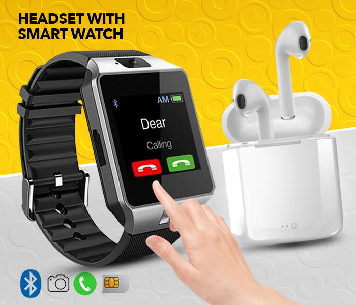 Bundle of Twin Bluetooth Headset with Power Bank and Smart Watch - Assorted - Tuzzut.com Qatar Online Shopping