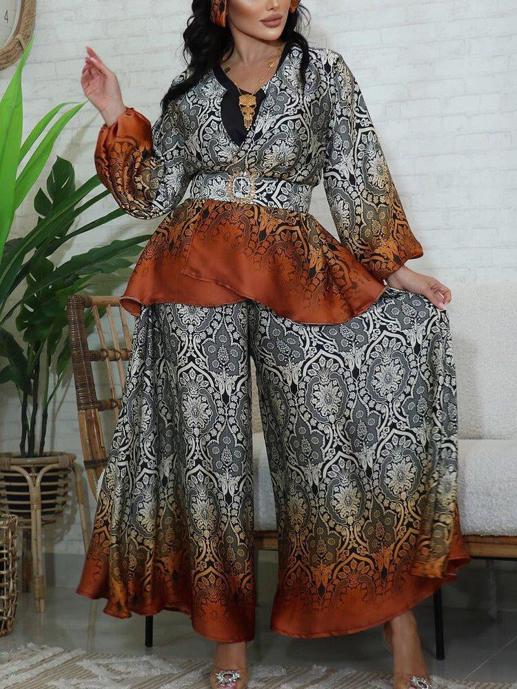 Women's Fashion Vintage textured two piece S4710245 - Tuzzut.com Qatar Online Shopping