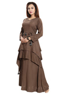 Women Brown Layered Solid Maxi Dress - Tuzzut.com Qatar Online Shopping