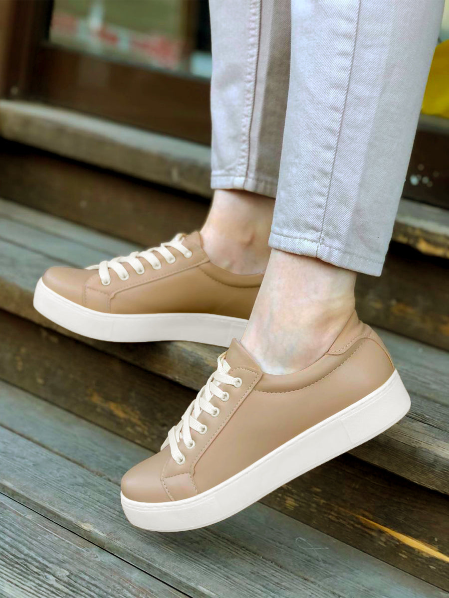 Women's Slip-On Loafers Flat Sneakers Shoes - LS700 - Beige and White Women's Slip-On Loafers Flat Sneakers Shoes - LS700 - Beige and White