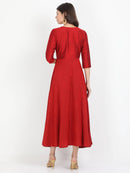 Women Maroon Cotton Silk Dress - Tuzzut.com Qatar Online Shopping