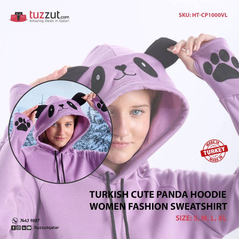 Turkish Cute Panda Hoodie Women Fashion Sweatshirt-Violet - Tuzzut.com Qatar Online Shopping