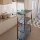 4 Layer Folding Storage Shelf Metal Rack with Rolling Wheel - Black