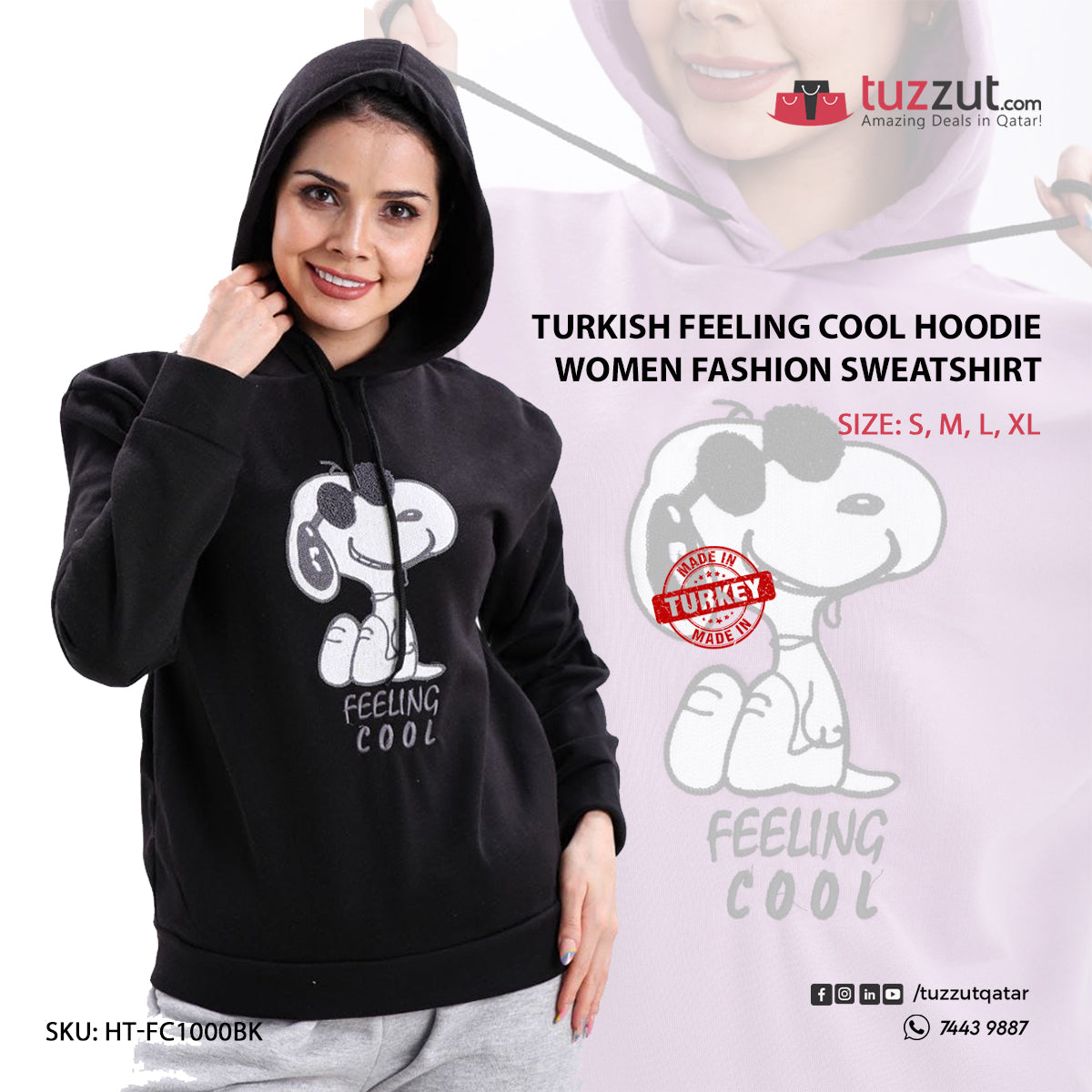 Turkish Feeling Cool Hoodie Women Fashion Sweatshirt-Black