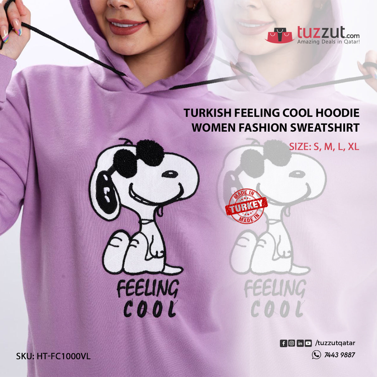 Turkish Feeling Cool Hoodie Women Fashion Sweatshirt-Violet Turkish Feeling Cool Hoodie Women Fashion Sweatshirt-Violet