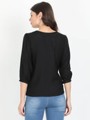 Women Black Single flower print casual Short Top - Tuzzut.com Qatar Online Shopping