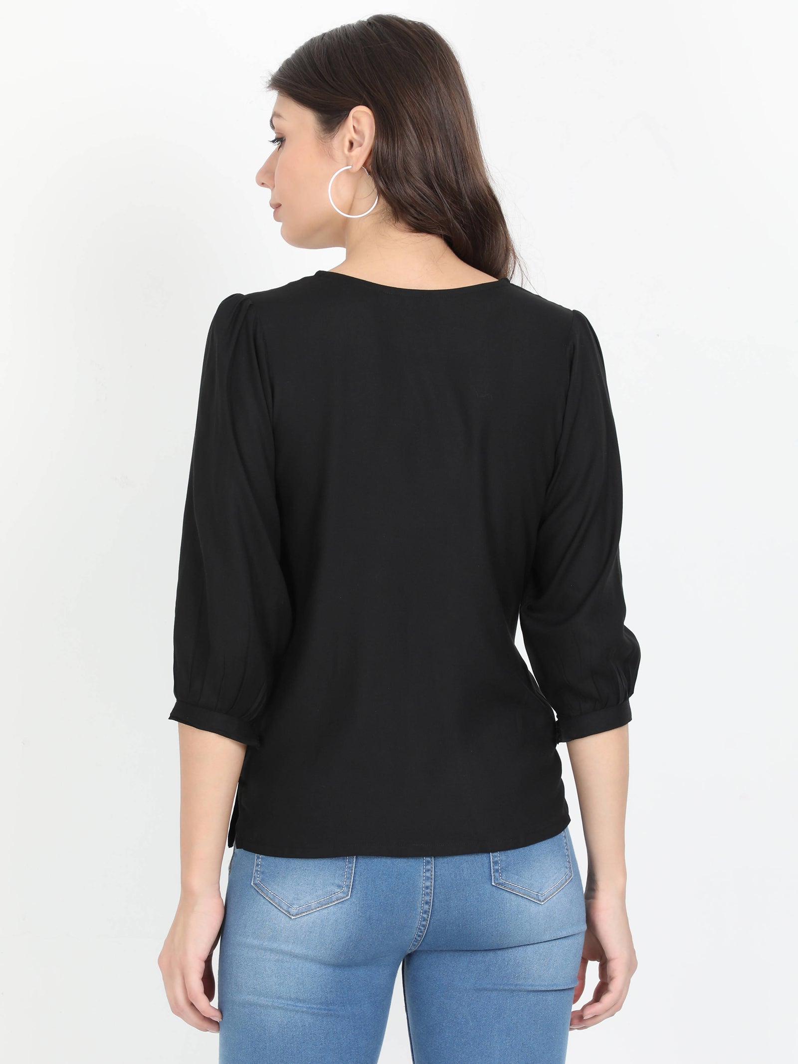 Women Black Single flower print casual Short Top Women Black Single flower print casual Short Top