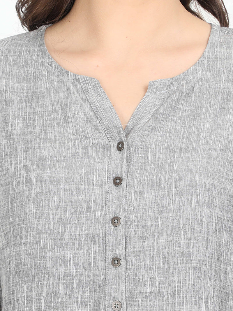Women Grey Casual Top - Plain - Tuzzut.com Qatar Online Shopping