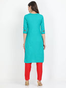 Women Blue cotton embroidered top and Red rayon pant - Tuzzut.com Qatar Online Shopping