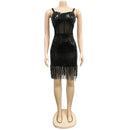 Summer Women Mini Dress Mesh Strapless Sequined Tassel Night Club Party Sexy Bandage Street Elegant Dresses Size L - S4542580 - Tuzzut.com Qatar Online Shopping