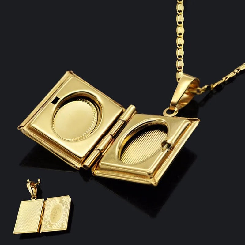 2 pc Necklace Quran Book Openable Pendant Photo Locket Box Necklace Religion Islamic Jewelry Accessories - S322379268 - Tuzzut.com Qatar Online Shopping