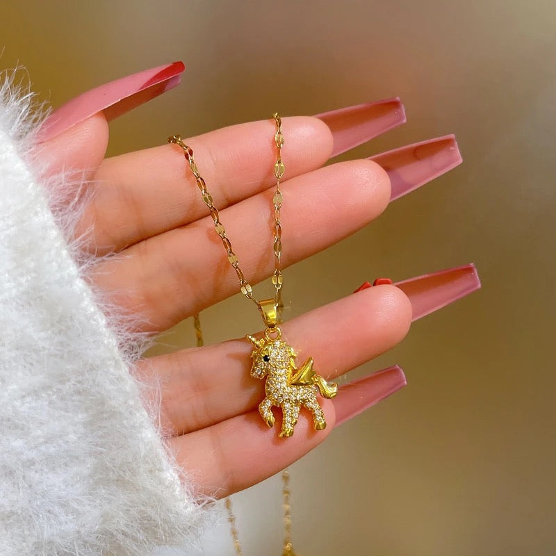 cute angel pony pendant unicorn necklace ladies light luxury niche European and American clavicle chain cute angel pony pendant unicorn necklace ladies light luxury niche European and American clavicle chain