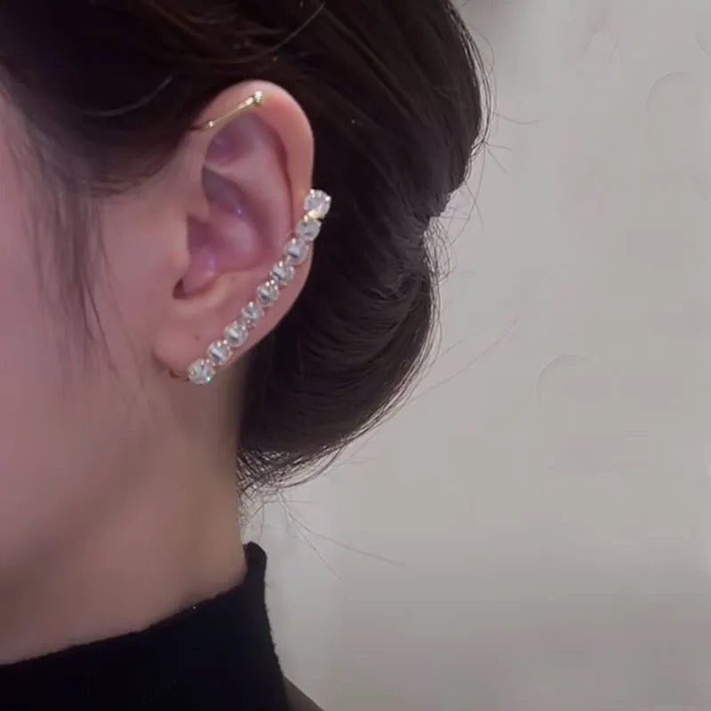 Silver Color Ear Cuff Earrings for Women Girls Sparkling Zircon Ear Cuff Clip Earrings - Tuzzut.com Qatar Online Shopping