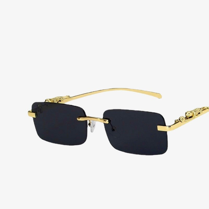 New Rimless Rectangle Vintage Metal Leopard Head Sunglasses Fashion Fr