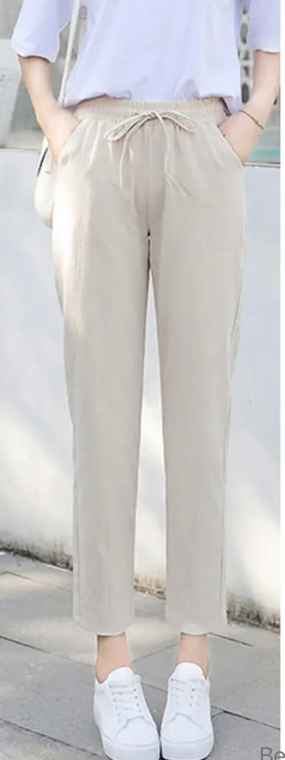 Womens Spring Summer Pants Cotton Linen Solid Elastic waist Candy Colors  Size M - S3518255 13 -HRK4001 - Tuzzut.com Qatar Online Shopping