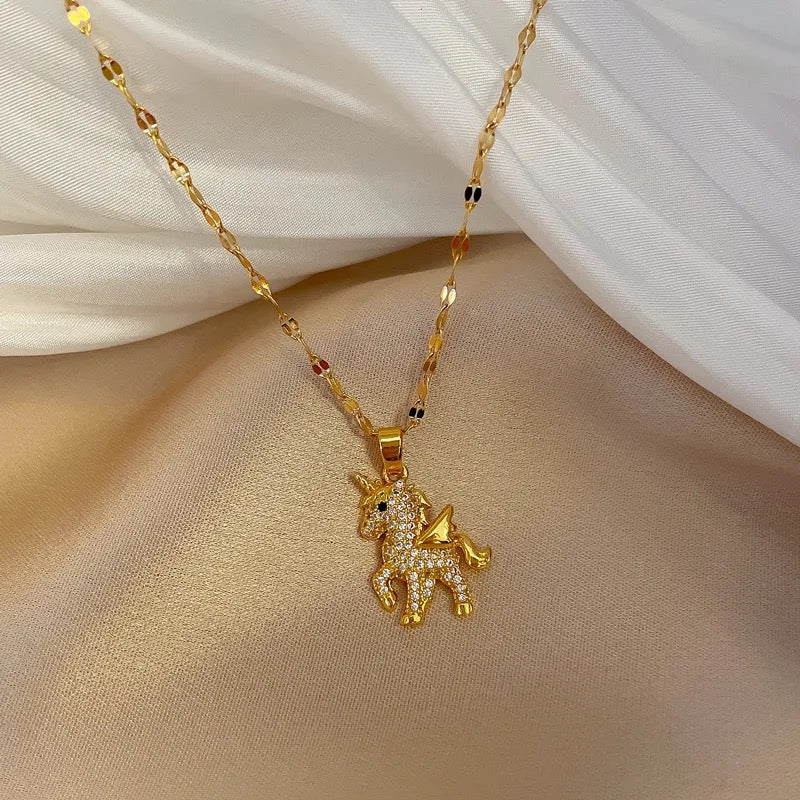 cute angel pony pendant unicorn necklace ladies light luxury niche European and American clavicle chain cute angel pony pendant unicorn necklace ladies light luxury niche European and American clavicle chain