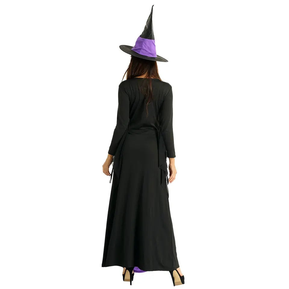 Women Halloween Witch Costume Carnival Party Cosplay Dress Up Clothes Long Sleeve Lace Up Classic Roleplay Dress Pointed Hat Size - M Women Halloween Witch Costume Carnival Party Cosplay Dress Up Clothes Long Sleeve Lace Up Classic Roleplay Dress Pointed Hat Size - M