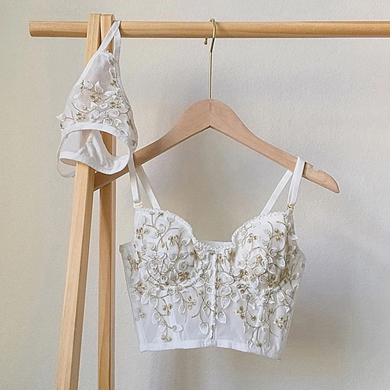 High Street Women's Camisole New Fashion Embroidered 3D Petal Bustier Bra Cropped Tops Female Thin Underwear Size S -S2553039 88
