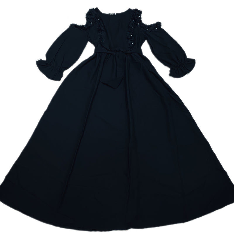 Long Black Dress with Fancy Shoulders Size 3XL (X530619 28) - Tuzzut.com Qatar Online Shopping