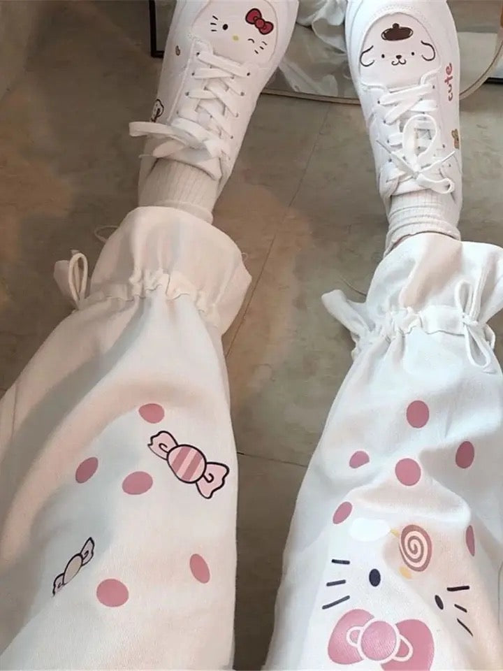 Hello Kitty Casual Legged Pants Summer Cute Girls Japanese Sweet Stude