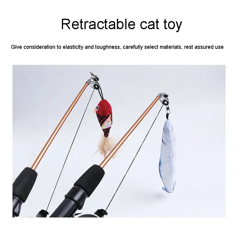 Stretch Super Long Fishing Rod Feather Cat Accessories Interaction Relieve Boredom Small Fish Cat Toy